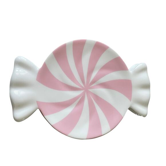Peppermint Candy Shaped Melamine Christmas Appetizer Plate Set 4 PINK & White - Picture 13 of 13